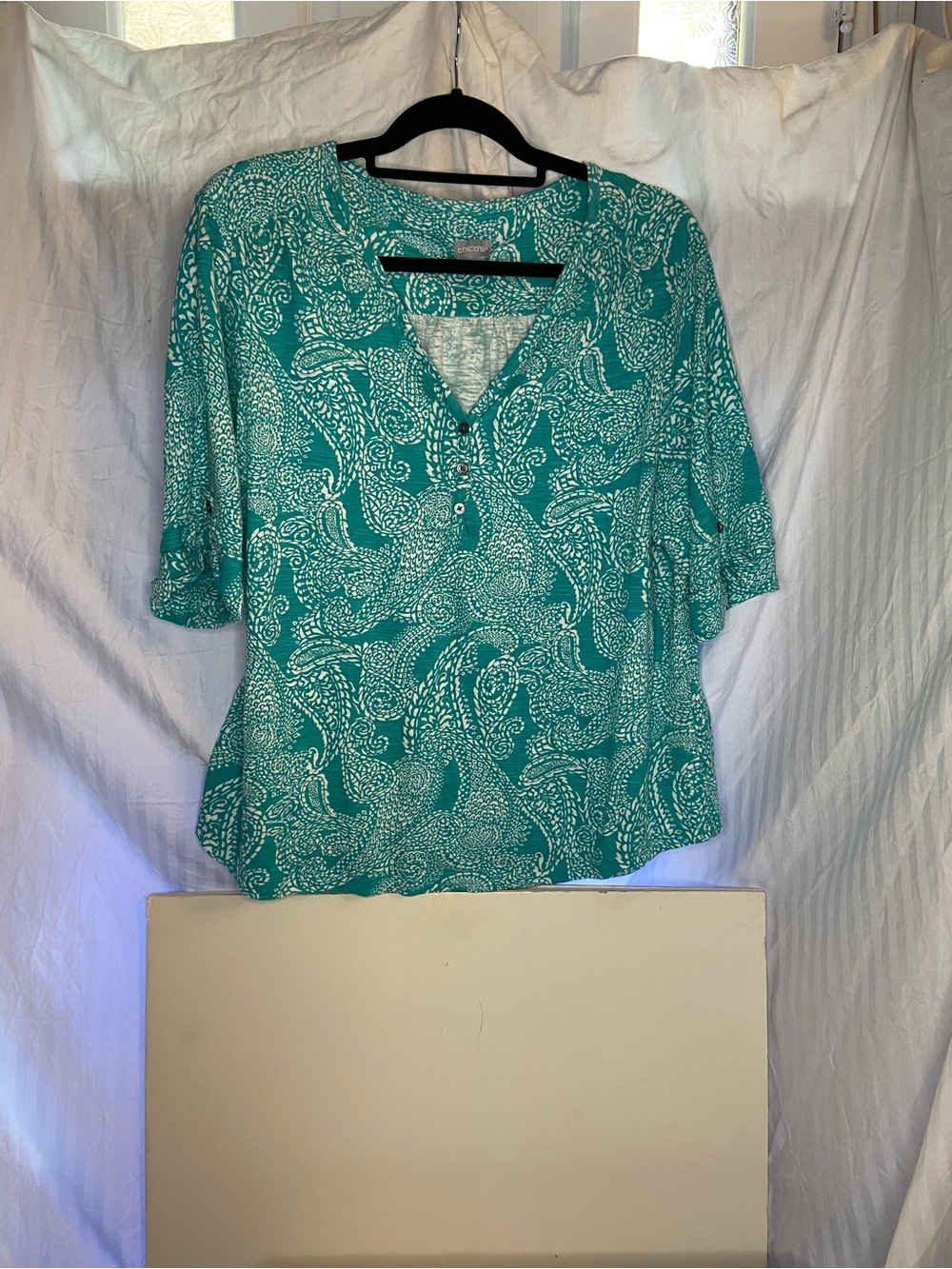 Chico's Teal Paisley V-Neck Blouse